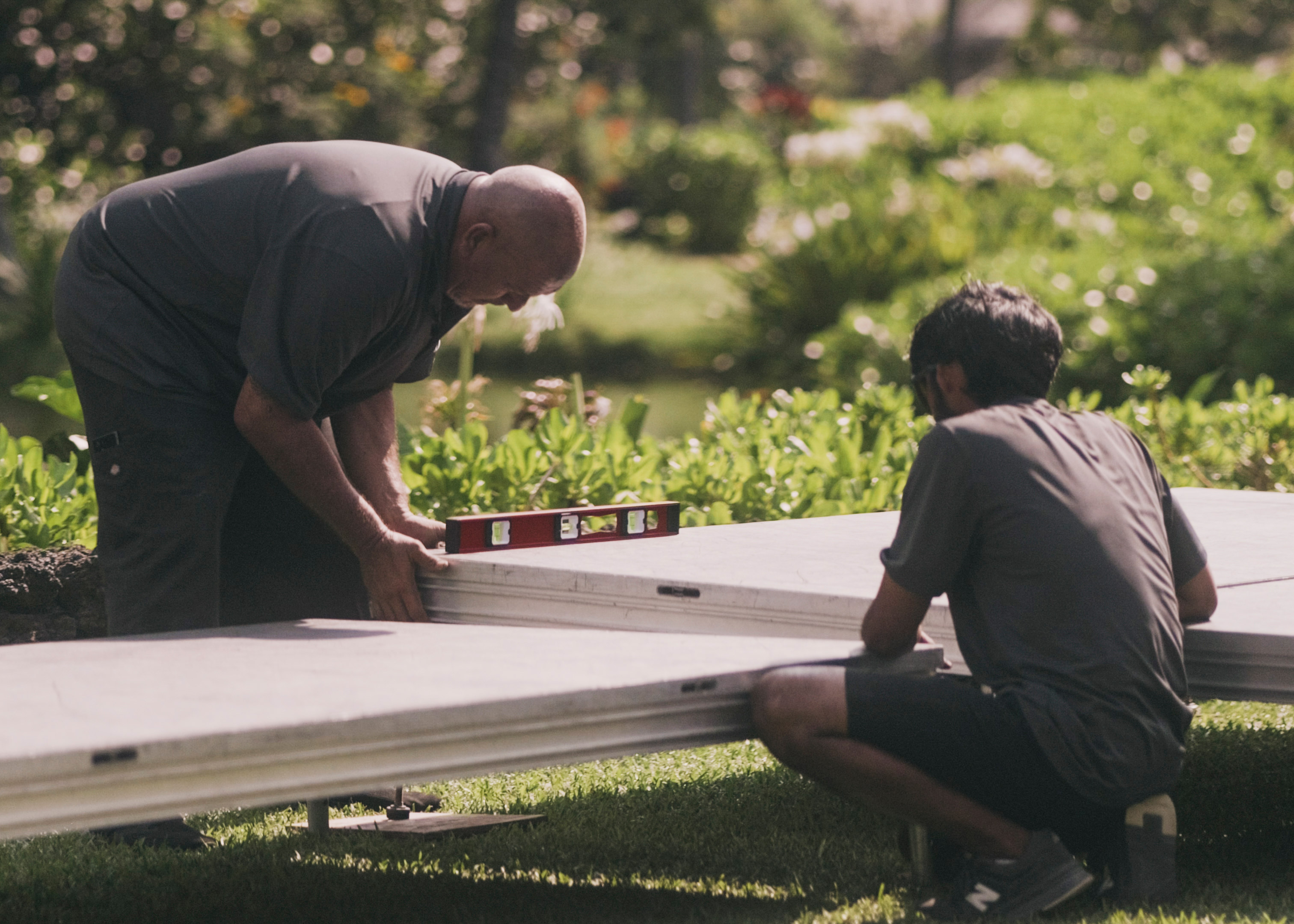 Crew building a stage deck, Audio Specialist Hawaii